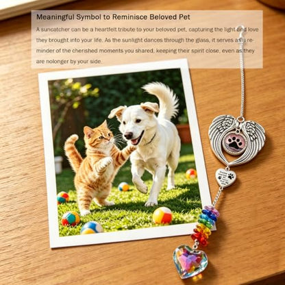 Pet Memorial Suncatcher - Dog Memorial Gifts for Loss of Dog, Pet Loss Sympathy, Thoughtful Dogs and Cats Bereavement Remembrance Gifts, Natural Cat's Eye Paw Crystal Suncatcher