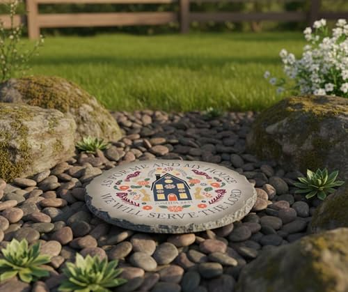 Magnolia Garden 10-Inch Joshua 24:15 Scripture Stepping Stone – As for Me and My House Decorative Resin Garden Tile – Religious Folk Art Outdoor Accent - size: 10 x 10 x 0.63, style: As For Me And My House