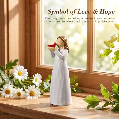 Emibele Angel Red Cardinal Figurine Memorial Gifts for Loss of Loved One | Hand-Painted Resin Sculpted Figure Cardinal, Sympathy Angel Figurines Statues Decor, Light White bereavement Gift - style: Angel Red Cardinal