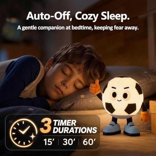 Soccer Gifts for Boys Girls, Soccer Night Light，Soft Silicone with Touch Control, 7 RGB Colors, Auto-Off, Dimmable, Rechargeable 1200mAh, Teen Kids Sports Fan Birthday Gifts (Classic) - style: Soccer (Classic)