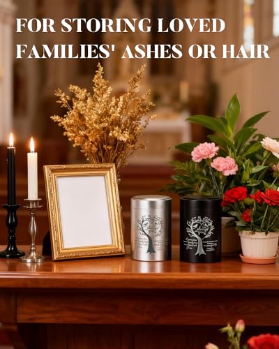 8 Pcs Mini Urns for Human Ashes, Aluminum Keepsake Cremation Urns | Tree of Life engraving, velvet pouches & spoons, sealed screw lid for family ash sharing