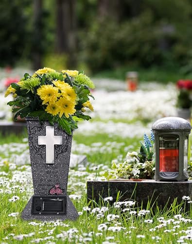 2 Pack Solar Cemetery Vase with LED Cross Lamp Flower Holder - color: White Light 2pcs