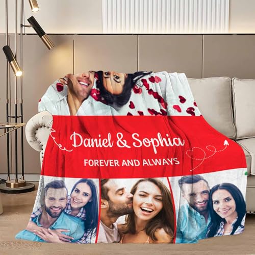 D-Story Custom Blanket with Photos Text Personalized Blankets and Throws Customized Fleece Picture Blanket for Adult Kid Funny Birthday Gifts for Family Couple Wife Husband 4 Photos - color: B2-4 Photos