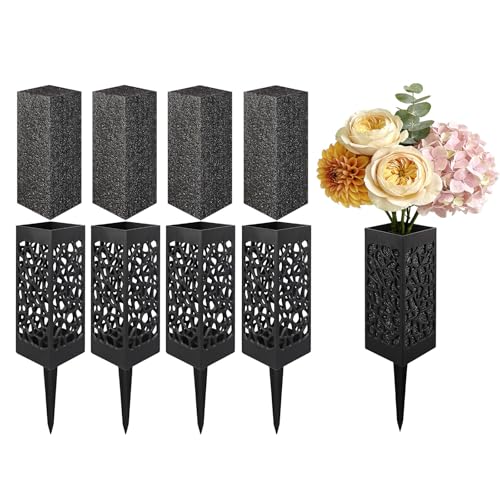 4-Pack Cemetery Vases for Grave with Spike and Foam, Flower Holders | Durable polymer construction for outdoor memorial displays and seasonal cemetery use - color: 4 Pack