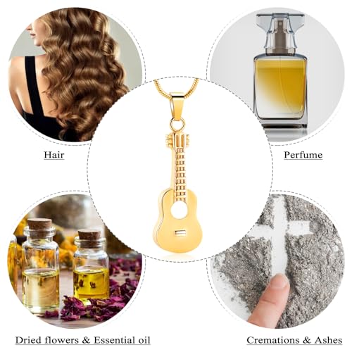 Oinsi Guitar Urn Necklace for Ashes Cremation Pendants Jewelry Ashes Holder Memorial Urn Necklace Cremation Jewelry for Human with Filling Kits - color: Gold