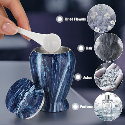 Abooxiu Small Urns for Human Ashes Keepsake 2.85 Inches Mini Urns for Ashes Memorial Small Cremation Urn Ash Keepsake Urns Mini Funeral Burial Decorative Urn for Adult Males Females Pets, Tide Blue