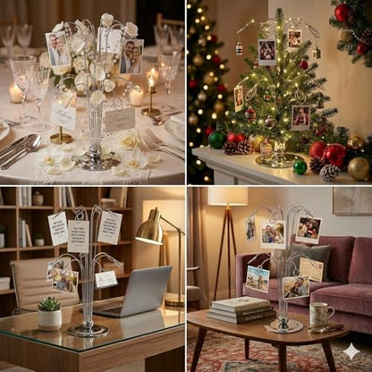 HOHIYA 14" Photo Display Tree with 12 Clips Stainless Steel Stand | Displays photos, cards, notes and memories with 12 clips for home, weddings, offices and seasonal celebrations.