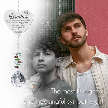 Sympathy Gifts for Loss of Brother,Brother in Heaven Ornaments, Memorial Crystal Suncatcher,Memorial Gifts for Loss of Brother,Christmas Tree Window Rainbow Maker Prisms Home Decor Gift - style: Brother