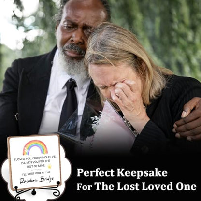 Rainbow Bridge Pet Memorial Gifts for Grieving Friends, Sympathy for Women | Remembrance Desk Shelf Decor, Pet Bereavement Condolences Keepsake for Office Bedroom Home, Wooden Sign with Iron Stand - style: Rainbow bridge 02