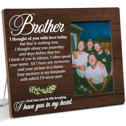 Brother Memorial Bereavement Wooden Picture Frame Gifts, Sympathy Gifts for Loss of Brother, Fits 4x6 Photo Frame - color: Brown-bro