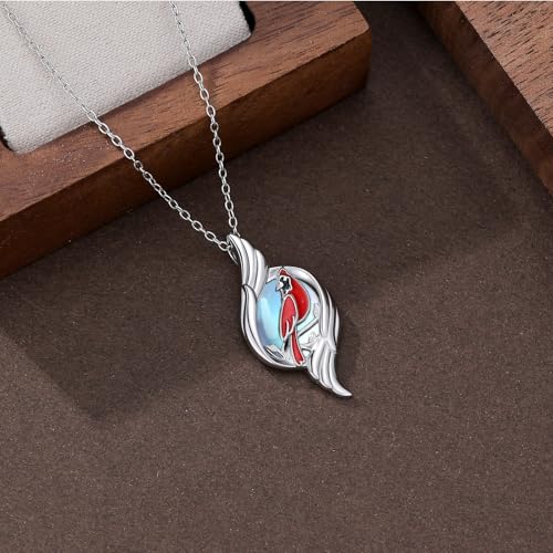 Dove/Hummingbird/Red Cardinal/Dragonfly/Butterfly Necklace 925 Sterling Silver Turquoise/Opal/MoonStone/Crystal/Malachite Bird Necklace Dove Pendant Jewelry for Women Men - color: Red Cardinal Moonstone