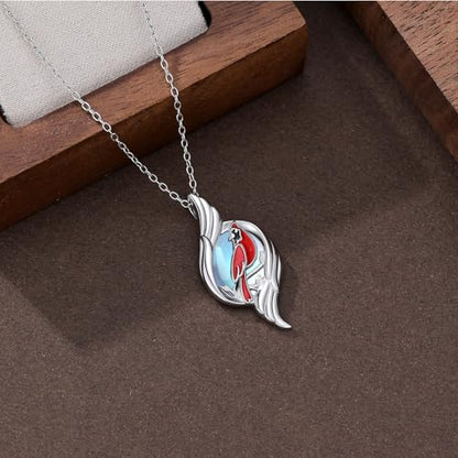 Dove/Hummingbird/Red Cardinal/Dragonfly/Butterfly Necklace 925 Sterling Silver Turquoise/Opal/MoonStone/Crystal/Malachite Bird Necklace Dove Pendant Jewelry for Women Men - color: Red Cardinal Moonstone
