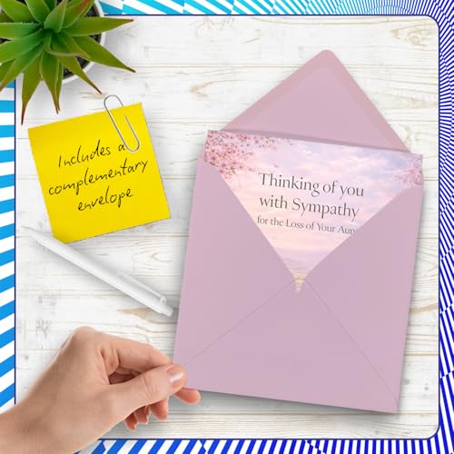 Stuff4 Comforting Sympathy Card, Loss of Aunt | Gentle Words in a Time of Loss, Serene Cherry Blossom Scene with Calming Pink and Green Hues - color: Aunt