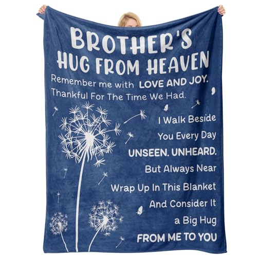 Memorial Gifts for Loss of Brother- Hug from Heaven Blanket 60'' x 50'', Sympathy Gifts for Loss of Brother, Grief Gifts for Women Men, Gift to Express Bereavement, Condolences, Comfort, Remembrance - color: Blue, size: Brother