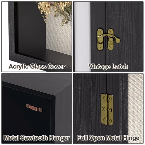 13x16 Shadow Box Frame with Acrylic Glass, Deep Large Shadow Boxes Display Cases for Tabletop and Wall Display, Memory Box for Keepsakes, Shadow Box for Flowers, Black with Linen Back - size: 13x16in