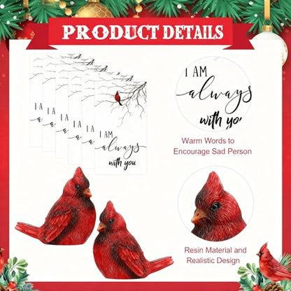 Roowest 18 Pcs Chrismas Cardinal Memorial Gift Set | Include Mini Red Cardinal Bird Statue Figures to Hide, Red Feathered Card, Organza Bag, For Memorial Gift, Christmas Decor