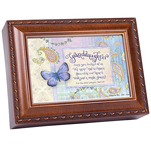 Cottage Garden Granddaughter Stole Our Hearts Woodgrain Rope Trim Jewelry Music Box Plays Friend in Jesus