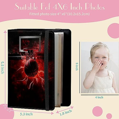 Photo Album 4x6 Photos - 60 Photos Capacity PU Leather Cover Photo Album with Strong Elastic Band, Portable Picture Album for Family Wedding Wedding Anniversary, Basketball Flash - color: Basketball Flash