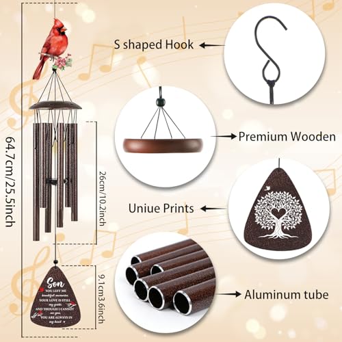 Memorial Gifts for Loss of Son - 32'' Cardinal Memorial Wind Chimes for Outside, Sympathy Bereavement Condolence Grief Remembrance Funeral Gifts for Loss of Son, with S Hook Greeting Card