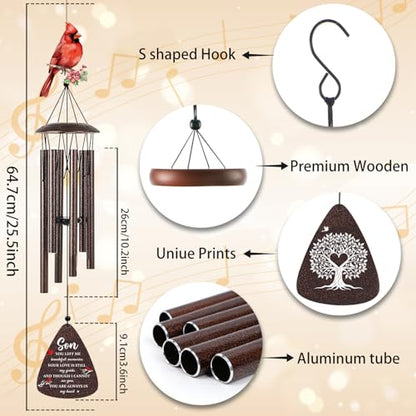 Memorial Gifts for Loss of Son - 32'' Cardinal Memorial Wind Chimes for Outside, Sympathy Bereavement Condolence Grief Remembrance Funeral Gifts for Loss of Son, with S Hook Greeting Card