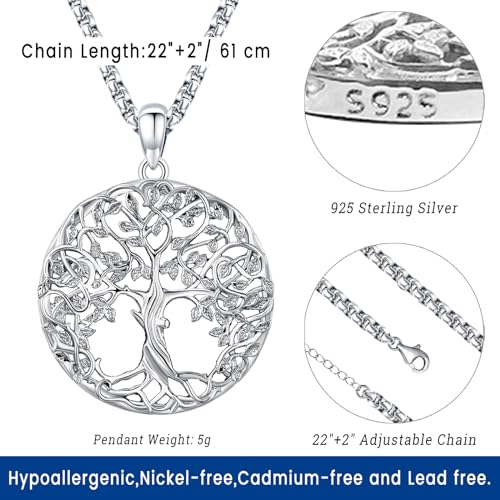 Eusense Tree of Life Necklace for Women Men Sterling Silver 925 Tree Urn Locket Cremation Jewelry Family Tree Pendant Gifts for Her Him Mom Dad Grandma Daughter - style: B-A-Tree of Life Necklace