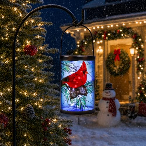 MUMTOP Cardinal Solar Lantern, Hanging Glass Garden Light Christmas Decor - color: Red