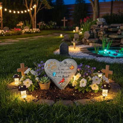 Dog Memorial Stone Pet Loss Sympathy Gift 10 inch | Pet Grave Markers with Paw Print Cardinal & Butterfly Dog Bereavement Gifts Heart-Shaped Doggy Passing Away Gifts