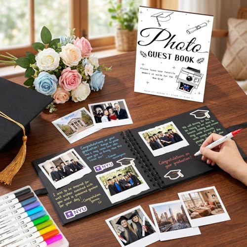 Graduation Guest Book 2026 - Class of 2026 Graduation Party Guest Sign and Photo in Book Memory, Scrapbook for High School Senior Nights Favor, College Grad Gifts, 6 x 8 Inch(Black)