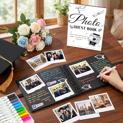 Graduation Guest Book 2026 - Class of 2026 Graduation Party Guest Sign and Photo in Book Memory, Scrapbook for High School Senior Nights Favor, College Grad Gifts, 6 x 8 Inch(Black)