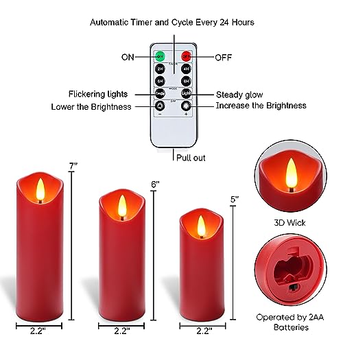 Homemory Christmas Flameless Candles, Battery Operated Candles with Remote Timers, Electric Fake Candles for Home, Christmas Decoration, Made of Plastic, Red/Burgundy, Set of 9 | Plastic shell, battery operated flickering c, les, dual remotes, indoor Hall