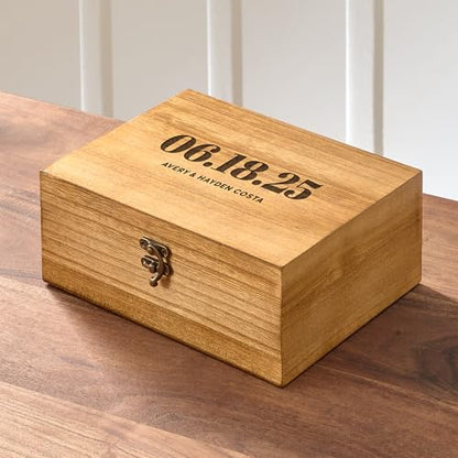 Let's Make Memories Personalized Wooden Keepsake Box With Hinged Lid - Wood Memento Box - Decorative Storage - Home Decor - For Couples, Wedding, Newlyweds - Laser Engraved - Script Names - style: Script Names