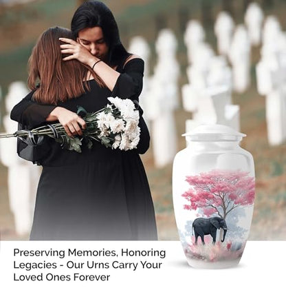Elephant Cremation Urns for Human Remains - Cherry Blossoms Funeral Urns - color: Elephant-1, size: 10-inch