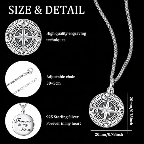 Aniu S925 Sterling Silver Urn Necklace Cremation Jewelry for Ashes - color: Compass - C