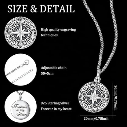 Aniu S925 Sterling Silver Urn Necklace Cremation Jewelry for Ashes - color: Compass - C