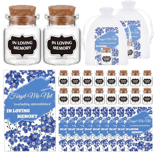 50 Set Funeral Favors for Guests Memorial Seeds Glass Bottles with Cork Stopper Prayer Cards for Loss of Loved One Memorial Cards for Celebration of Life Favors Memorial Gifts Guest Return Gifts - color: Forget Me Not