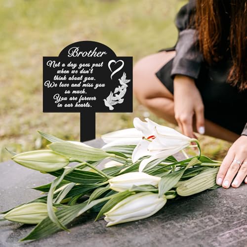 Oooct Memorial Grave Stake for Brother – 13.8 × 7.9 inch Metal Cemetery Decoration, Weatherproof Remembrance Marker with Pigeon & Love Design, Grave or Garden Tribute with Heartfelt Message
