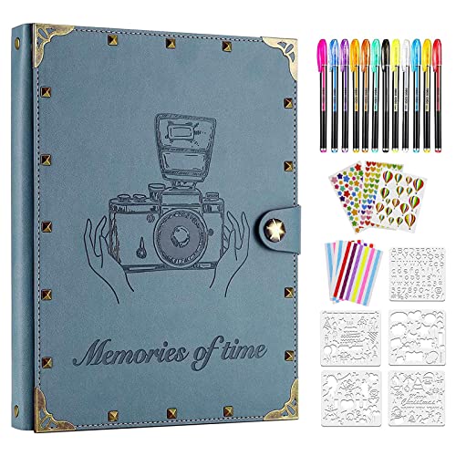 ZEEYUAN Leather Scrapbook Album 60 Pages Love Memory Photo Album 8.5x11 inch, Travelling Journal Scrap Book Family Scrapbook Scrapbooking Supplies Kits Gift for Couples Anniversary Wedding - color: Grayish-blue