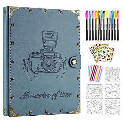 ZEEYUAN Leather Scrapbook Album 60 Pages Love Memory Photo Album 8.5x11 inch, Travelling Journal Scrap Book Family Scrapbook Scrapbooking Supplies Kits Gift for Couples Anniversary Wedding - color: Grayish-blue
