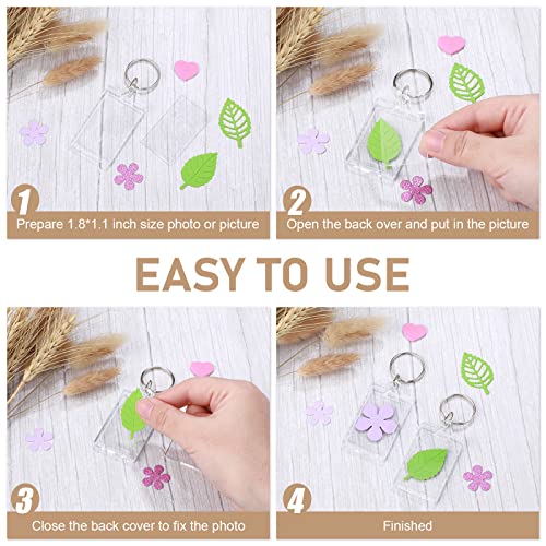 Junkin 150 Pack Acrylic Photo Keychains Clear Personalized Picture Frame Keychain Holder Blank Photo Insert Keyring DIY Favor - style: Rectangle