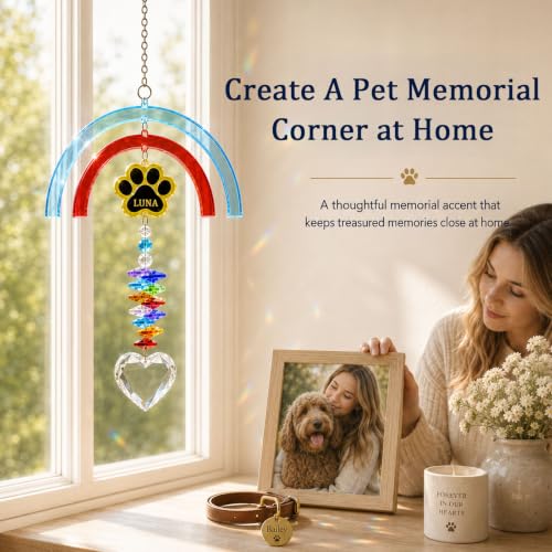Rainbow Bridge Pet Memorial Gift for Loss of Dog, Paw Print Suncatcher