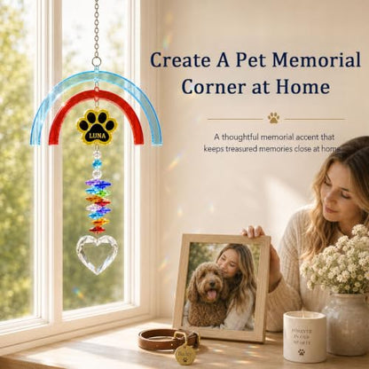 Rainbow Bridge Pet Memorial Gift for Loss of Dog, Paw Print Suncatcher