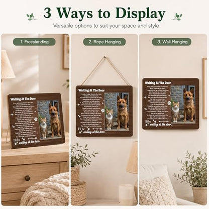 Pet Dog Cat Memorial Photo Frame - Waiting At The Door Dogs Wooden Tabletop Picture Frame - Sympathy Memorial Gifts For Loss Of Dog Cat Owner - In Loving Memory Rustic Frames Favors -04 - style: Rustic 1