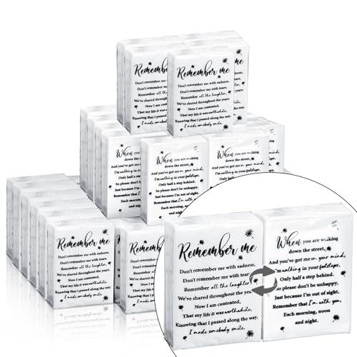 Sinmoe 30 Pack Funeral Tissues Packs for Guests Memorial Keepsakes Facial Pocket Tissues Bulk Favors Inspirational Poem 3 Ply Mini Travel Size Tissue Packs for Guests Relatives Family (Memorial) - style: Memorial