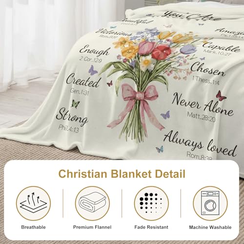 PuGez Christian Gifts for Women, You are Bible Verse Floral Throw Blanket, Inspirational Religious Faith Presents for Mom & Sister, Cozy Prayer Snuggle Blanket for Couch, 50"x60"