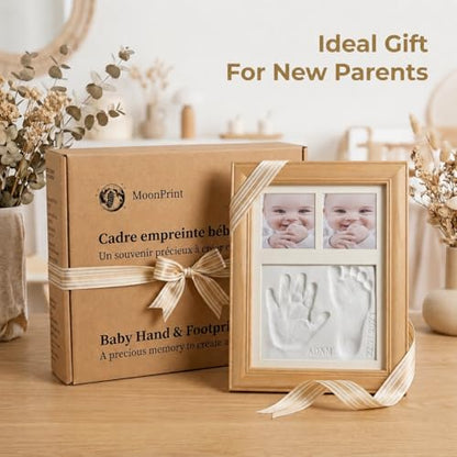 Baby Hand and Footprint Kit with Air Dry Clay, Wooden Keepsake Picture Frame, Newborn Hand & Footprint Frame, Shower Gift for Boys & Girls, Personalized New Mom Gift
