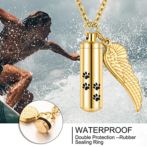 abooxiu Cylinder Cremation Necklace for Pet Ashes Urn Necklace with Angel Wing Pet Paw Ashes Necklace for Dog/Cat Memorial Keepsake Jewelry - color: Gold