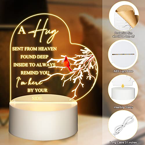 Roowest Night Light Memorial Gifts Clear Acrylic Sympathy Gifts Sign LED Light Red Cardinal Remembrance Bereavement Heart Condolence Present for Father Mother Husband Son Loss of Loved One