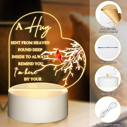 Roowest Night Light Memorial Gifts Clear Acrylic Sympathy Gifts Sign LED Light Red Cardinal Remembrance Bereavement Heart Condolence Present for Father Mother Husband Son Loss of Loved One