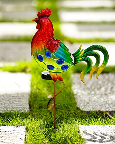 GDF 20" Chicken Decor - Outdoor Rooster Decor Solar Lights -Metal Rooster Garden Decorations for Yard Pathway Lawn Patio Courtyard for Her/Him (Updated)