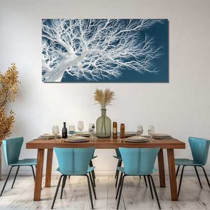 JuhaiArt Tree Wall Art Blue Art Picture for Living Room - color: Blue, size: 59"L x 29"W